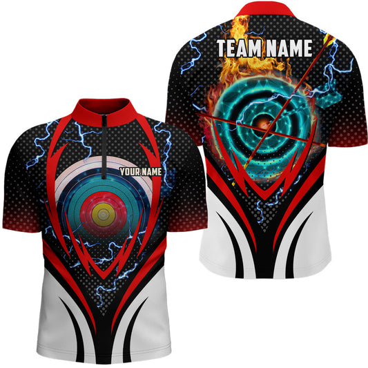 Lasfour Archery Target Board On Flame Customized Archery Men 3D Zipper Polo Shirt AA0073