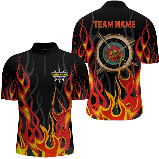 Lasfour Personalized Flaming Archery Target 3D Men 3D Zipper Polo Shirt AA0064