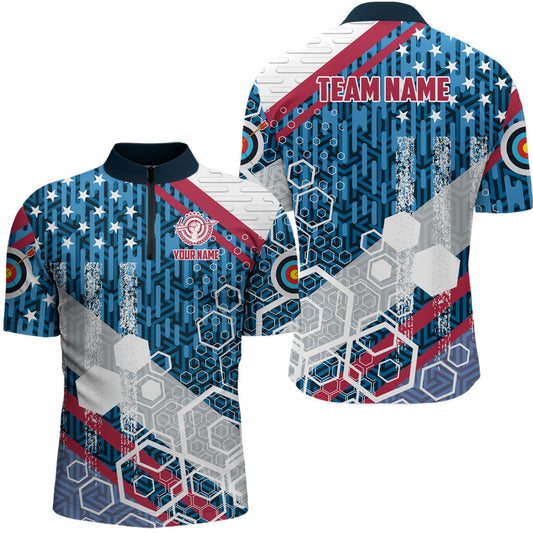 Lasfour Personalized Sporty USA Flag Archery 3D Zipper Polo Shirt AA0007