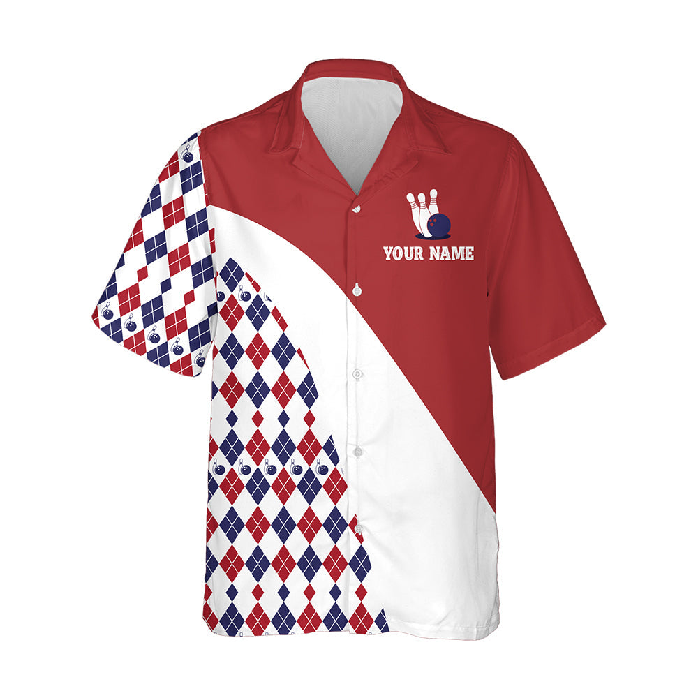 Personalized Hawaiian Bowling Shirt For Men Women Red Argyle Blowing, Idea Gift for Bowling Lover HO4018