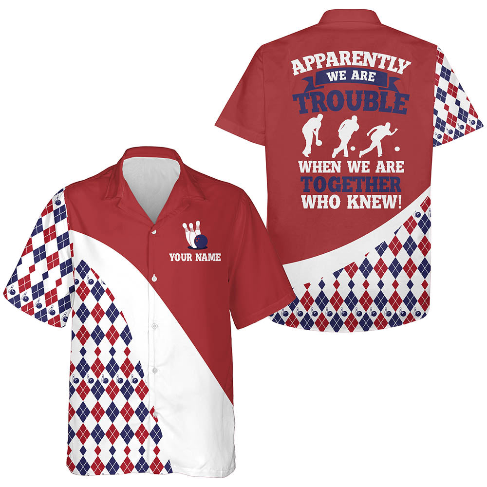 Personalized Hawaiian Bowling Shirt For Men Women Red Argyle Blowing, Idea Gift for Bowling Lover HO4018