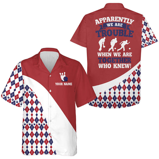 Personalized Hawaiian Bowling Shirt For Men Women Red Argyle Blowing, Idea Gift for Bowling Lover HO4018