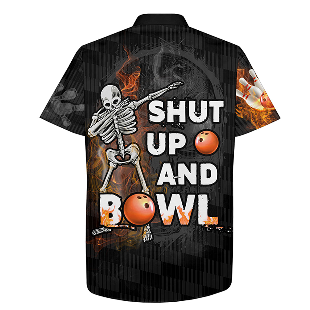 Shut Up and Bowl Funny Hawaiian Bowling Shirt Personalized Flame Bowling Skull Bowler Jersey HO2791