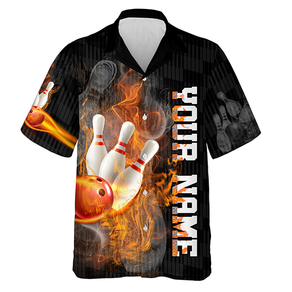 Shut Up and Bowl Funny Hawaiian Bowling Shirt Personalized Flame Bowling Skull Bowler Jersey HO2791
