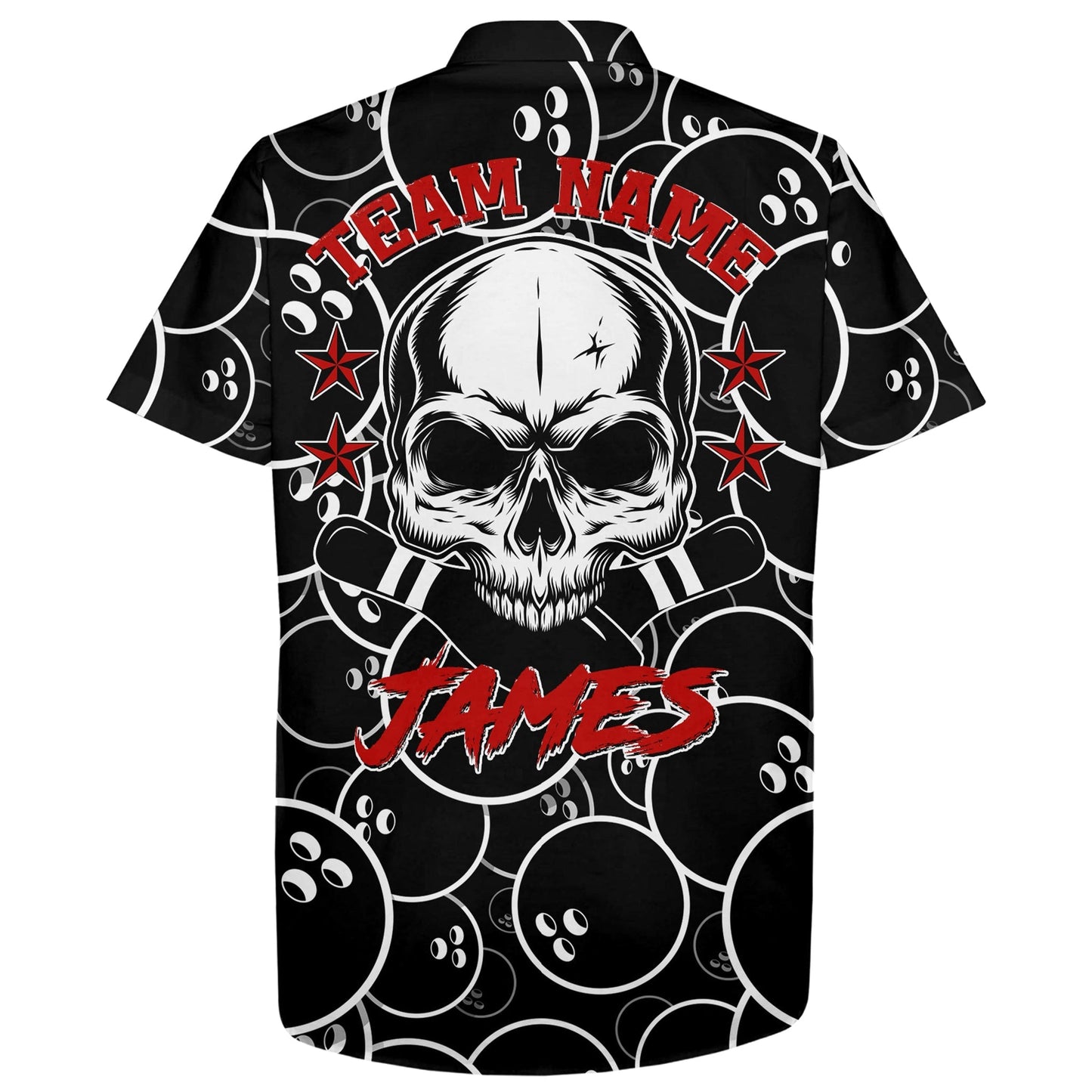 Personalized Flame Hawaiian Bowling Shirt, Men Women Skull Pins Black Bowlers HO4017
