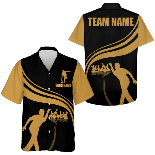 Personalized Hawaiian Bowling Shirt Black and Gold Bowlers Custom Team Bowling Hawaiian Shirt HO4011