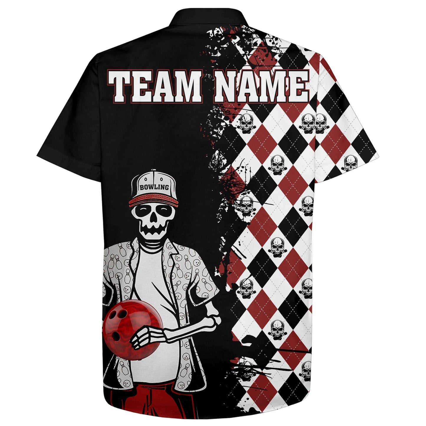 Skull Hawaiian Bowling Shirt Men Women, Personalized Name Argyle Bowling Pattern Bowler Team Jersey HO2792