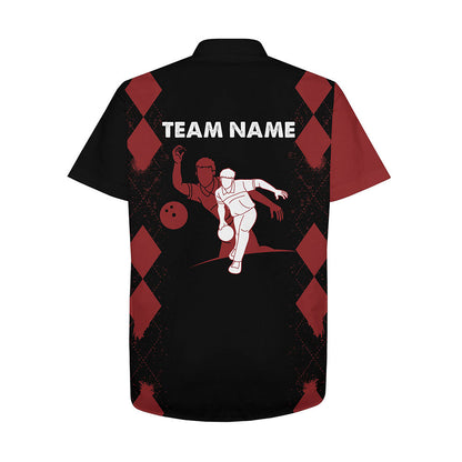 Custom Hawaiian Bowling Shirt, Personalized Name Red&Black Bowler Team Jersey for Bowling Lovers HO2793