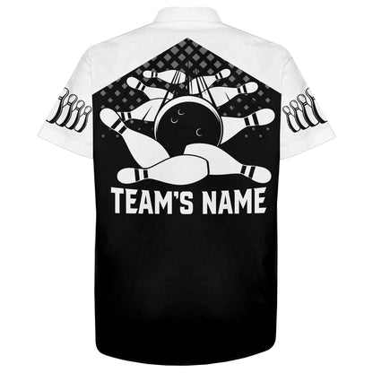 Hawaiian Bowling Shirt For Men Women Custom Bowling Hawaiian Black White Bowling Shirt For Team HO4005