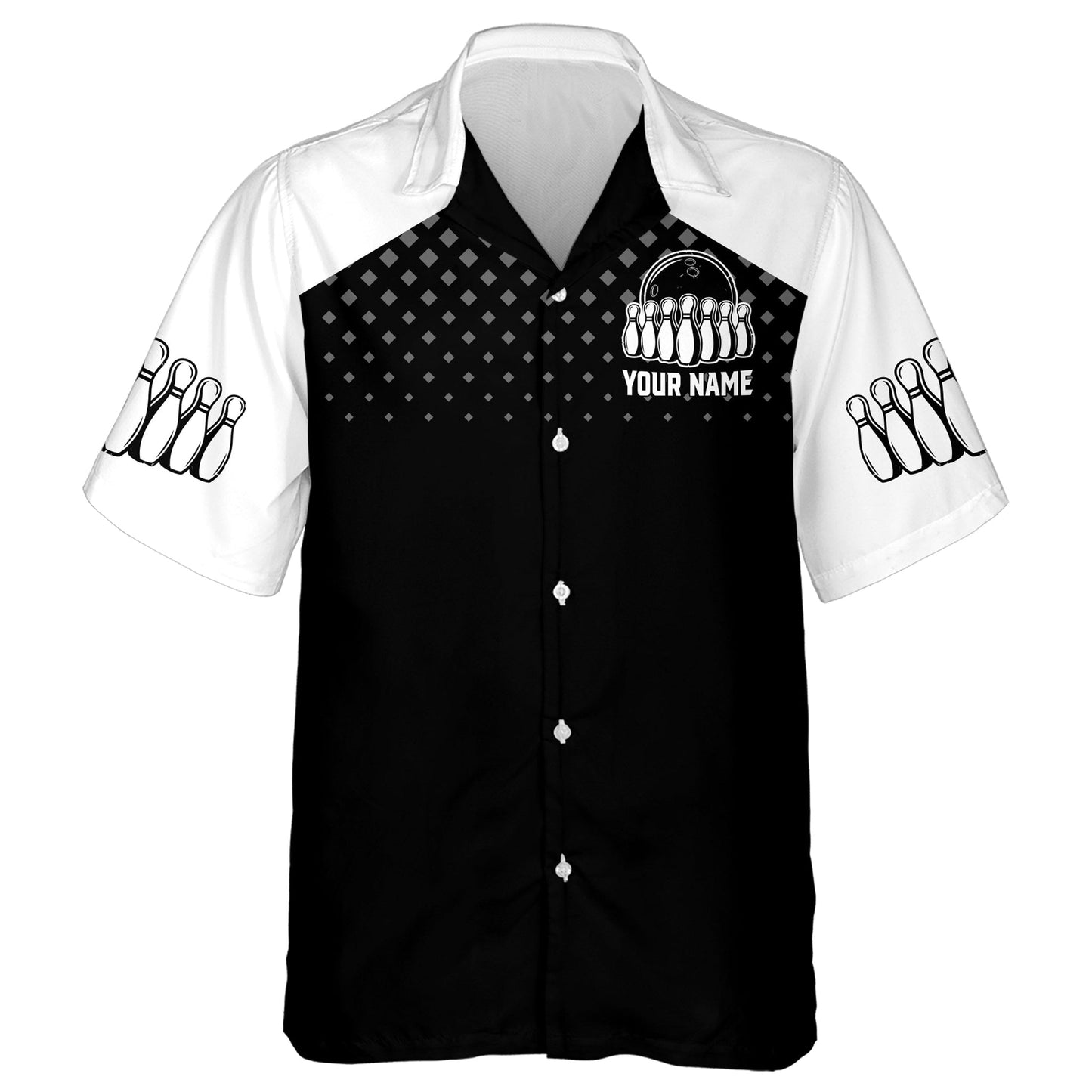 Hawaiian Bowling Shirt For Men Women Custom Bowling Hawaiian Black White Bowling Shirt For Team HO4005