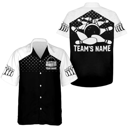 Hawaiian Bowling Shirt For Men Women Custom Bowling Hawaiian Black White Bowling Shirt For Team HO4005
