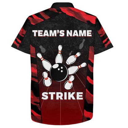 Red Camo Hawaiian Bowling Shirt For Men Custom Name Team Name Bowling 3D Hawaiian Strike Bowling Shirt HO4007