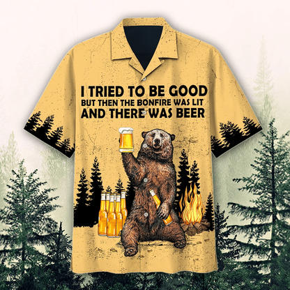 Hawaiian bear shirts, Bear drink beer t-shirt hawaii, There Was Beer Watercolor Design Hawaiian Shirt HO2004