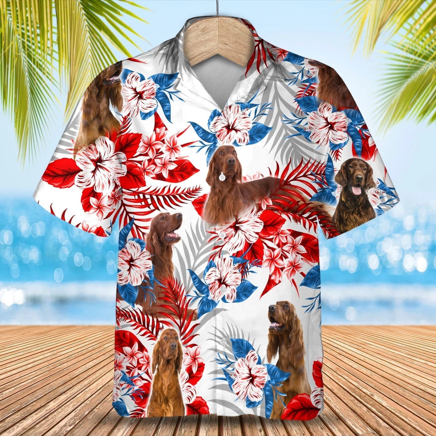 Irish Setter American flag Hawaiian Shirt, Summer aloha shirt, Men Hawaiian shirt, Gift for summer HO0802