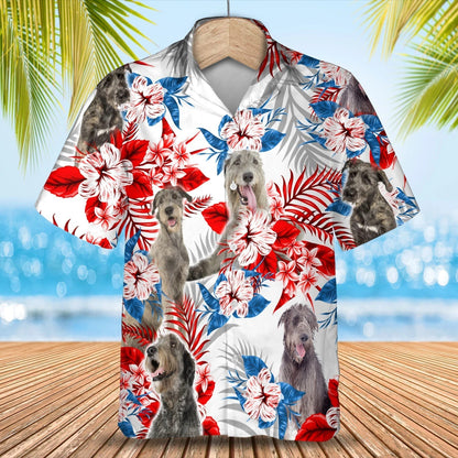 Irish Wolfhound American flag Hawaiian Shirt, Summer aloha shirt, Men Hawaiian shirt, Gift for summer HO0803