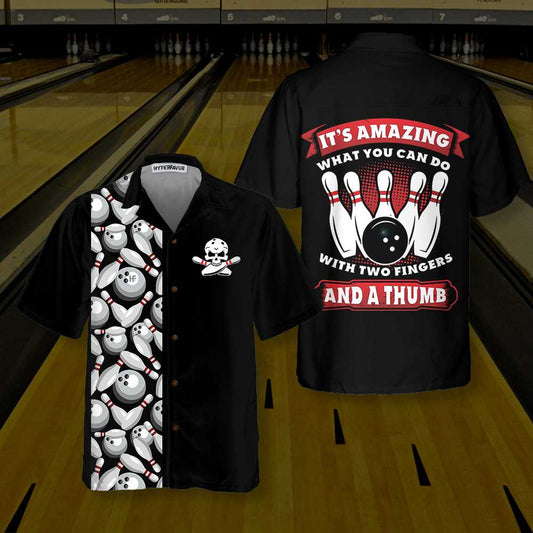 It'S Amazing What You Can Do With Two Fingers And A Thumb Bowling Hawaiian Shirt, Bowling Pins & Ball Pattern Shirt Lasfour HO5455