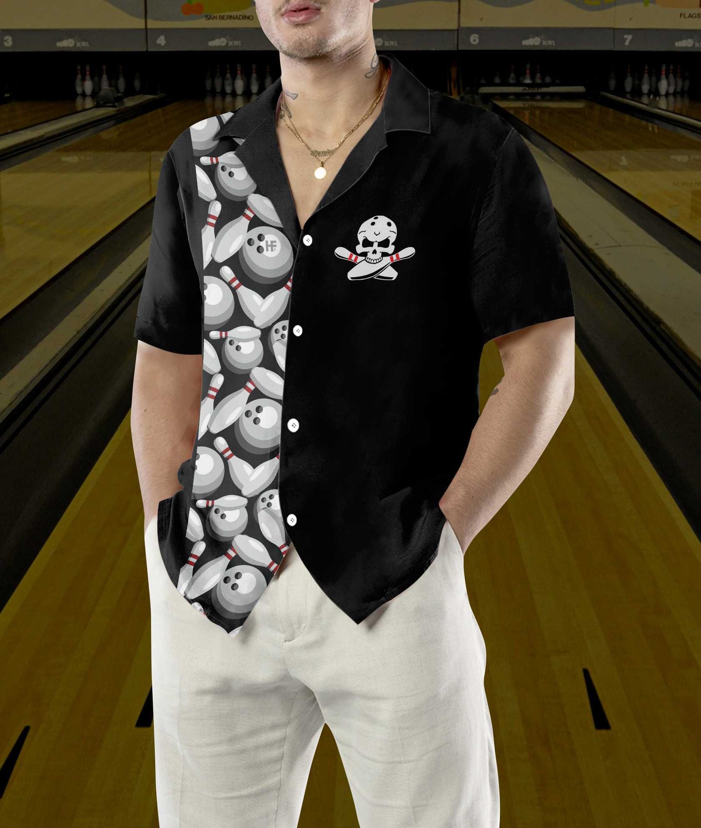 It'S Amazing What You Can Do With Two Fingers And A Thumb Bowling Hawaiian Shirt, Bowling Pins & Ball Pattern Shirt Lasfour HO5455