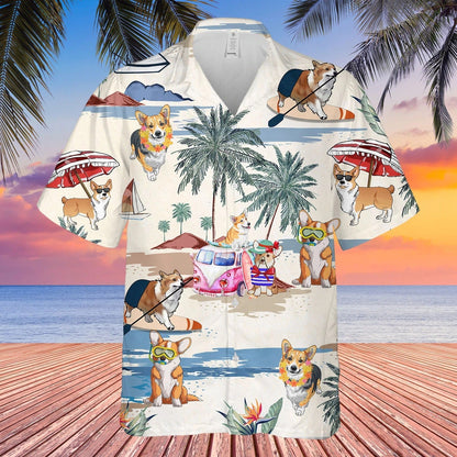 Corgi Summer Beach Hawaiian Shirt, Short Sleeve Dog Aloha Beach Shirt For Men And Woman HO4910