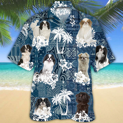 Japanese Chin Hawaiian Shirt, Flower Dog Short Sleeve Hawaiian Aloha Shirt for Men, Women, Gift for summer HO2678