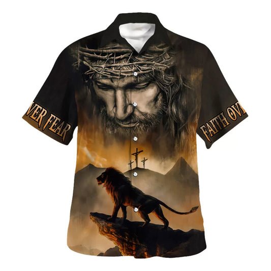 Jesus And Lion Hawaiian Shirt - Christian Hawaiian Shirt - Religious Hawaiian Shirts HO3359