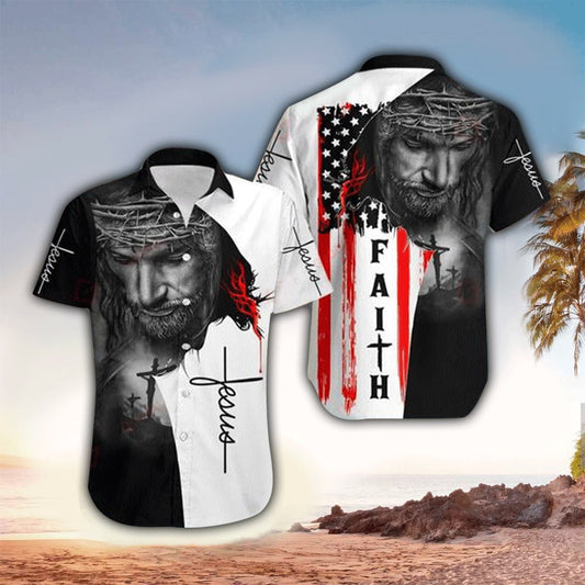 Jesus Face Faith American Flag Hawaii Shirt - Christian Hawaiian Shirts For Men & Women HO3348