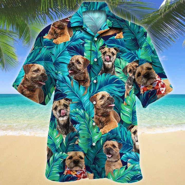 Kawaii Border Terrier Dog Lovers Gift Summer Beach Palm Tree Pattern Hawaiian Shirt HO1955