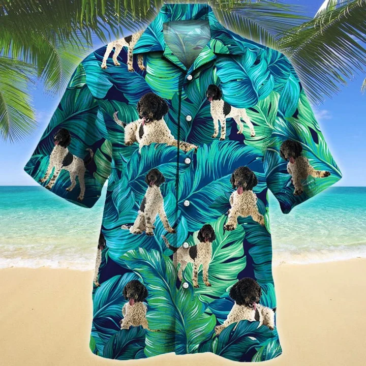 Kawaii Portuguese Water Dog Lovers Gift Summer Beach Palm Tree Pattern Hawaiian Shirt HO1871