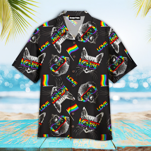 Kitten Puppy Faces With Glasses Lgbt Symbols Hawaiian Shirt, Pride Clothing HO4572