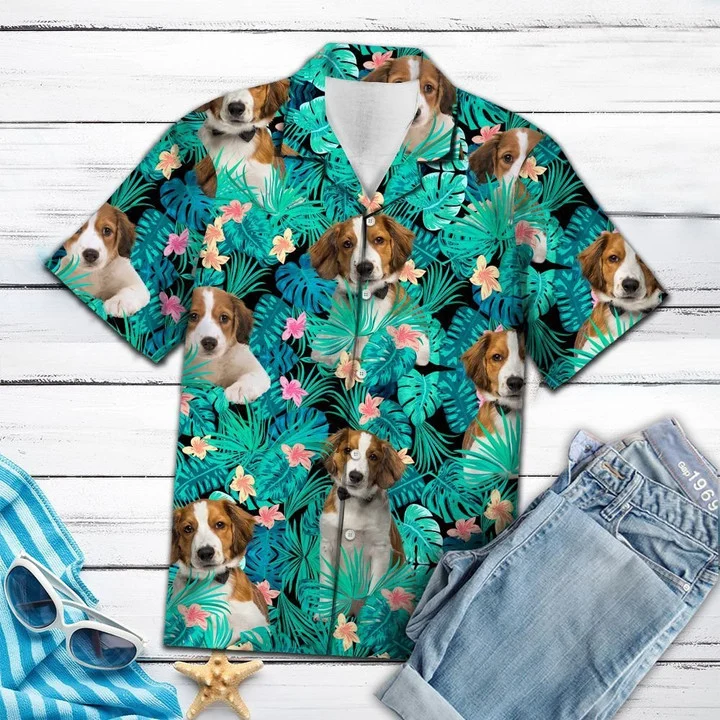 Kooikerhondje Dog Among Tropical Leaves And Flowers Hawaiian Shirt HO1799
