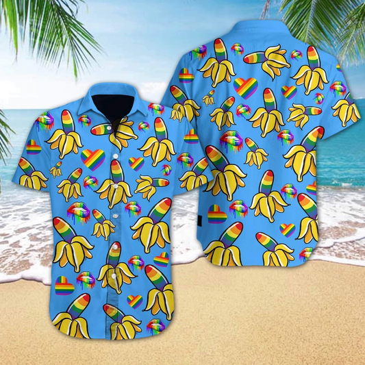 Banana Hawaiian Shirts, Lgbt Banana Hawaiian Shirt, Rainbow Banana Hawaiian Shirt For Gay Man HO4565