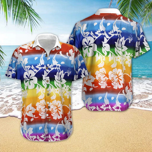 Lgbt Flower Hawaiian Shirt For Men And Women, Pride Love Is Love Rainbow Hawaiian Shirt HO0059