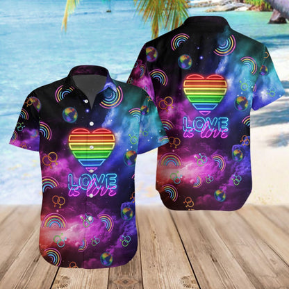 LGBT Hawaiian Shirt Neon Lights Love Is Love Space Galaxy Hawaii Aloha Shirt HO2919