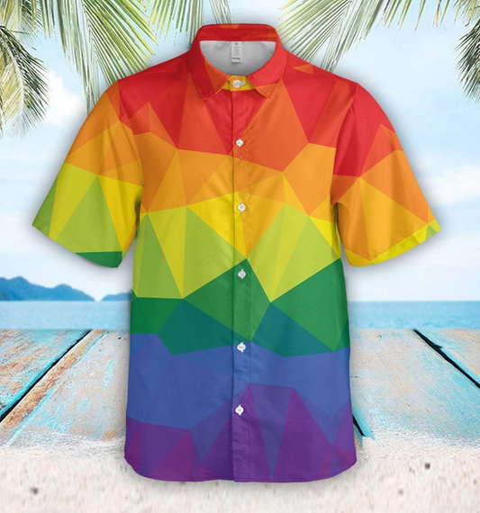Lgbt Polygon Pattern Hawaiian Shirt For Men And Women, Rainbow Color Hawaiian Shirt HO4569