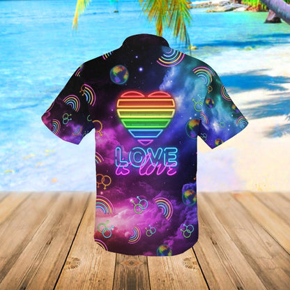 LGBT Hawaiian Shirt Neon Lights Love Is Love Space Galaxy Hawaii Aloha Shirt HO2919