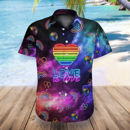 LGBT Hawaiian Shirt Neon Lights Love Is Love Space Galaxy Hawaii Aloha Shirt HO2919