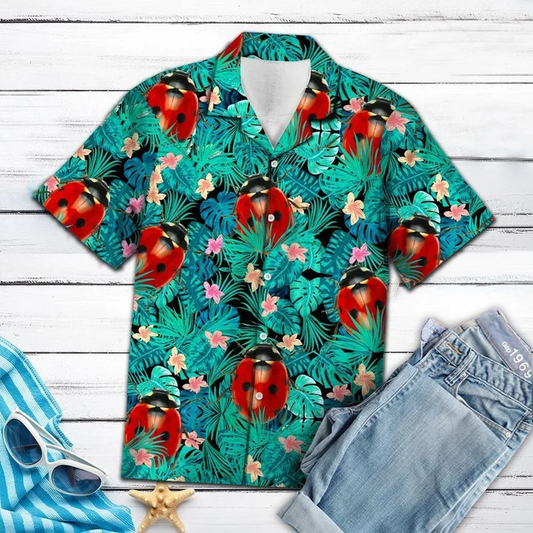 Ladybug Tropical Palm Leaves Summer Vacation Hawaiian Shirt HO1712