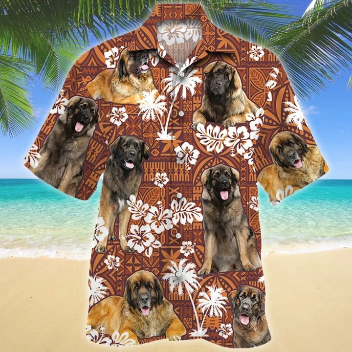 Leonberger Dog Red Tribal Pattern Hawaiian Shirt, Funny Dog, Dog Lover hawaiian Shirt For Men HO1777