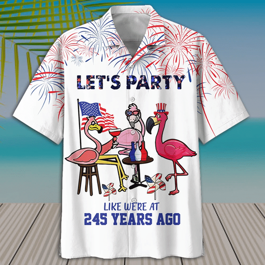 Let's Party Flamingo American Flag Hawaiian Shirt HO2151