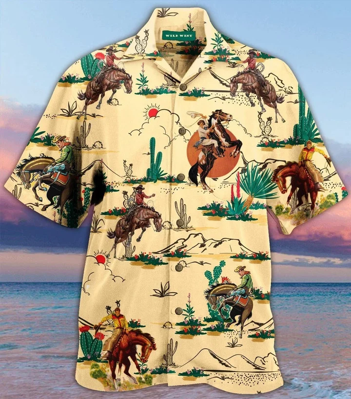 Life Of Cowboy On Wheat Color Design Hawaiian Shirt HO2381