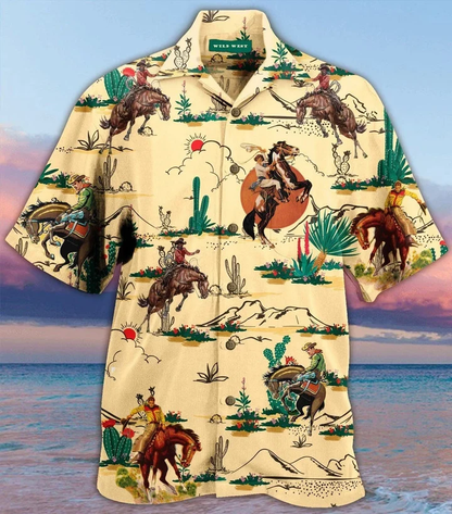 Life Of Cowboy On Wheat Color Design Hawaiian Shirt HO2381