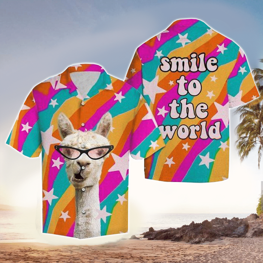 Llama Smile To The World Hawaiian Shirt HO1170