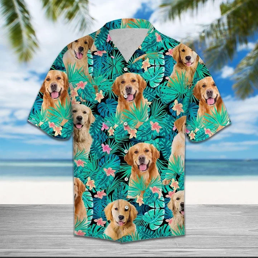 Love Golden Retriever Tropical Jungle Hawaiian Shirt HO1785