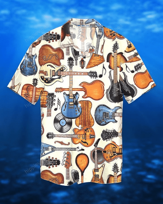 Love Guitar Bass Bling White Hawaiian Shirt, Short Sleeve Hawaiian Aloha Shirt HO1703