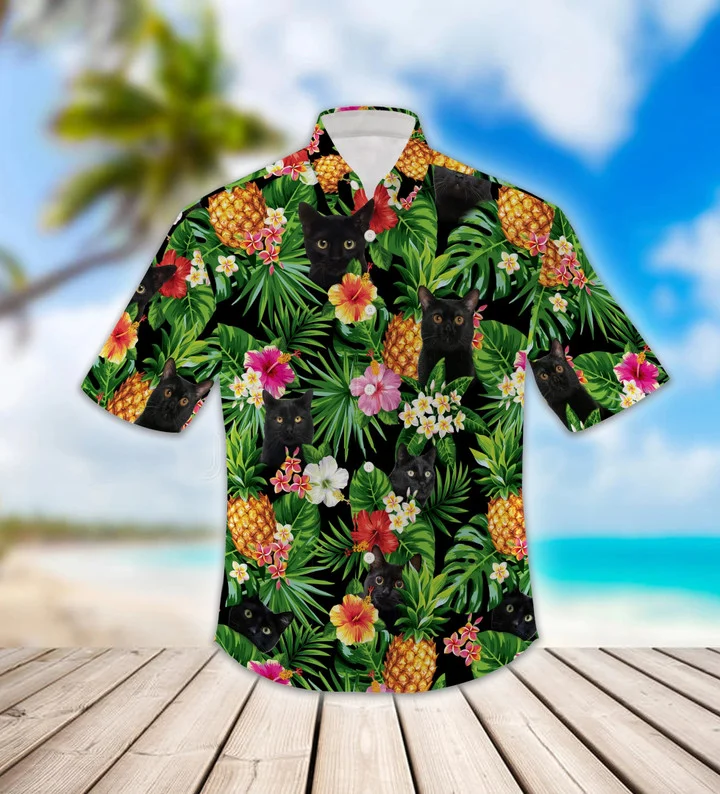 Lovely Black Cat Pineapple Design Hawaiian Shirt HO1748