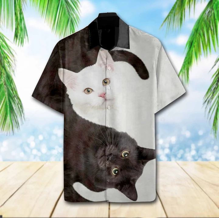 Lovely Cat Yin Yang Design Hawaiian Shirt for Men, women, Gift for cat lovers HO1814