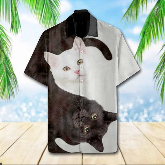 Lovely Cat Yin Yang Design Hawaiian Shirt for Men, women, Gift for cat lovers HO1814