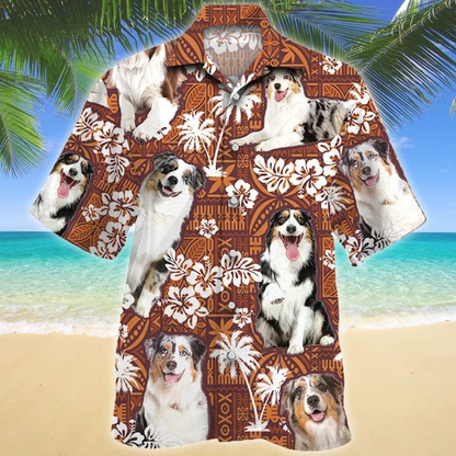 Lovely Design Australian Shepherd Dog Red Tribal Pattern Hawaiian Shirt HO1876