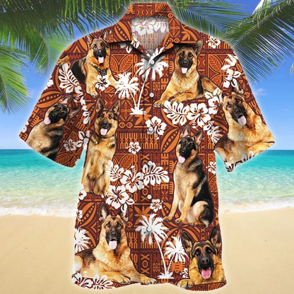 Lovely German Shepherd Dog Lovers Red Tribal Pattern Hawaiian Shirt HO1971