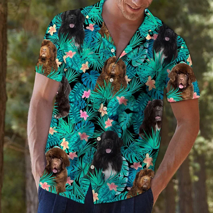 Newfoundland Hawaii shirt, Lovely Newfoundland Tropical Leaves And Hibiscus Hawaiian Shirt HO2180