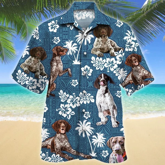 German Shorthaired Pointer Blue Tribal Hawaiian Shirt, Short Sleeve Hawaiian Aloha Shirt for men HO0190